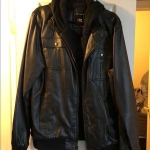 Obey hooded faux leather jacket